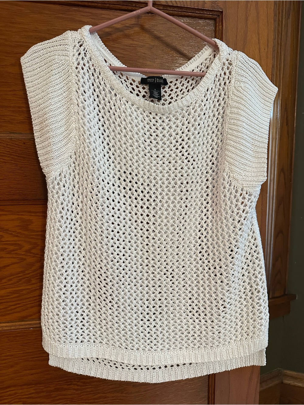 White House Black Market Cream Open-Knit Cap Sleeve Sweater